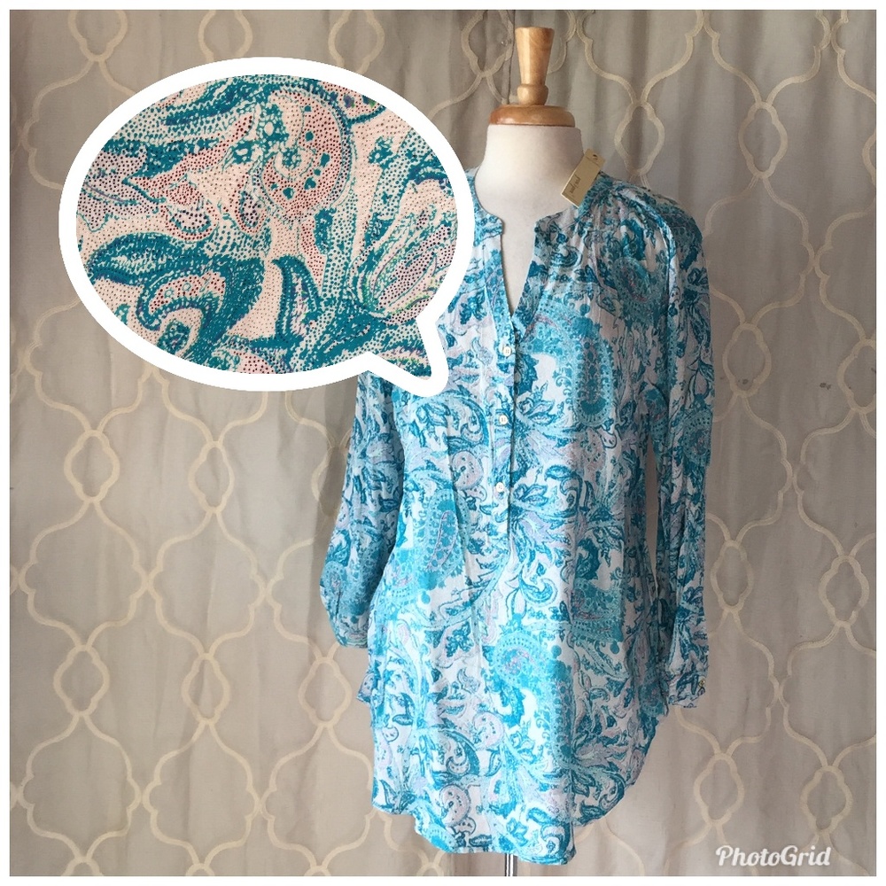 FINAL $ NEW GRAND & GREENE TURQUOISE PAISLEY TOP - Picture 2 of 8